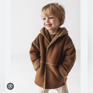 Zara Chestnut Sherpa Hooded Coat Toddler Size 3-4